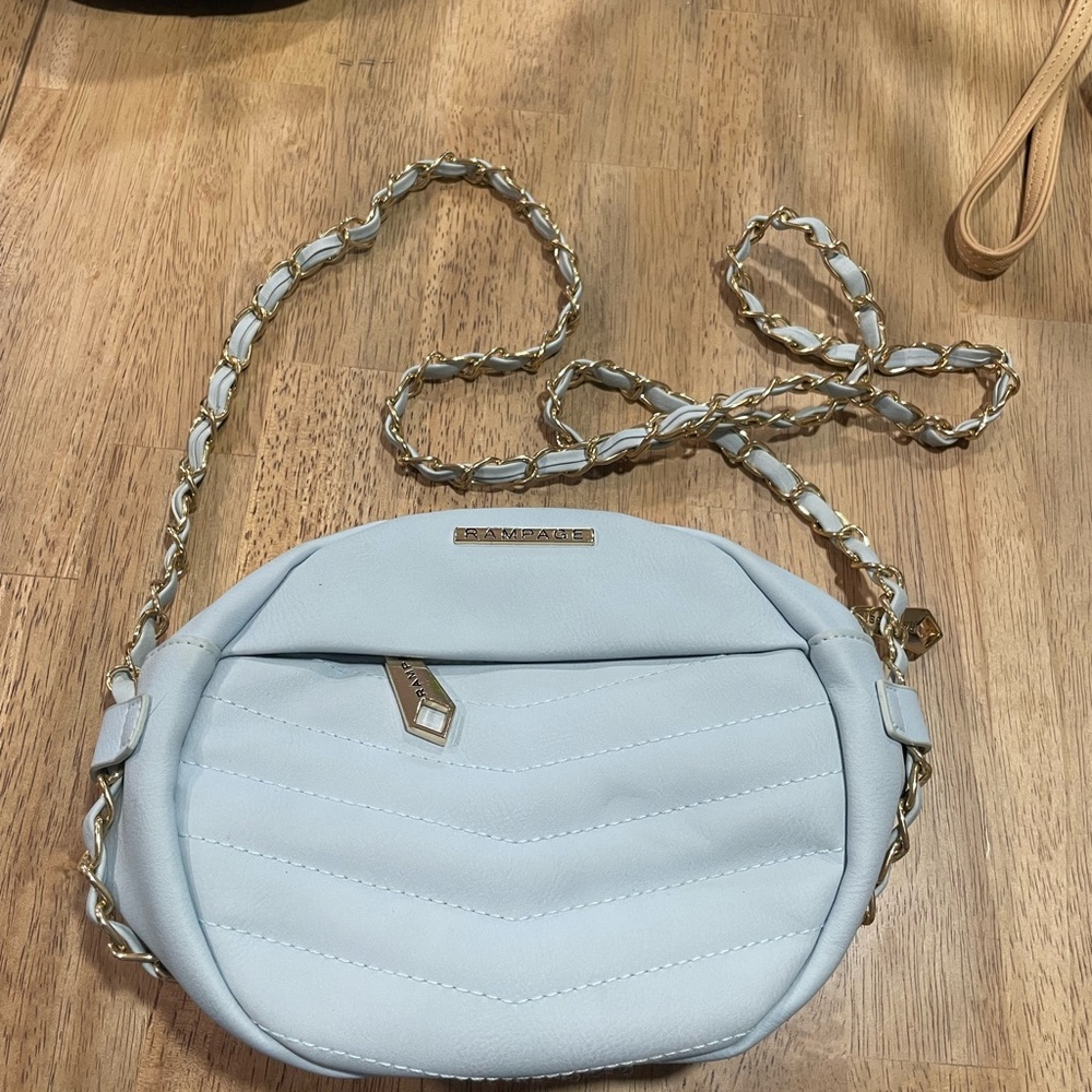 Rampage baby blue leather bag with gold chain/zipper small crossbody